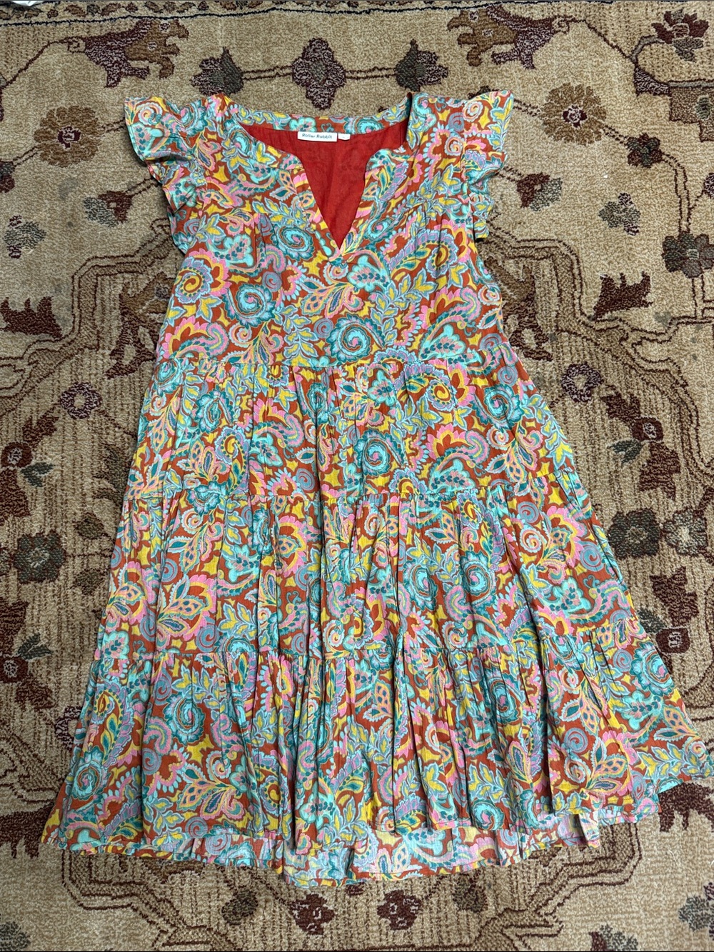 Roller Rabbit Rodez Pippa Printed Floral Flutter Sleeve Dress Size medium
